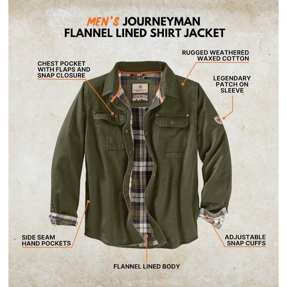 Mens Dark Army Whitetails Flannel Lined Shirt Jacket Waxed Cotton Water Resis - Picture 2 of 7